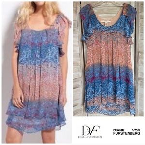 Diane Von Furstenberg Daisy Silk Sheath Dress Flutter Short Sleeves DVF size 2